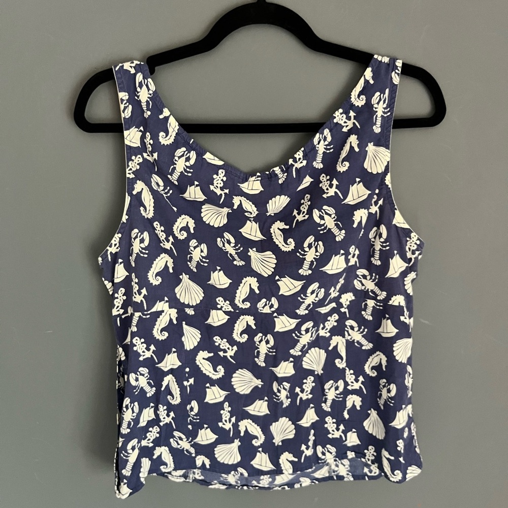 BedHead Blue Nautical XLSleeveless Tank Top Shell Button Top Bed Head Coastal - Picture 4 of 5